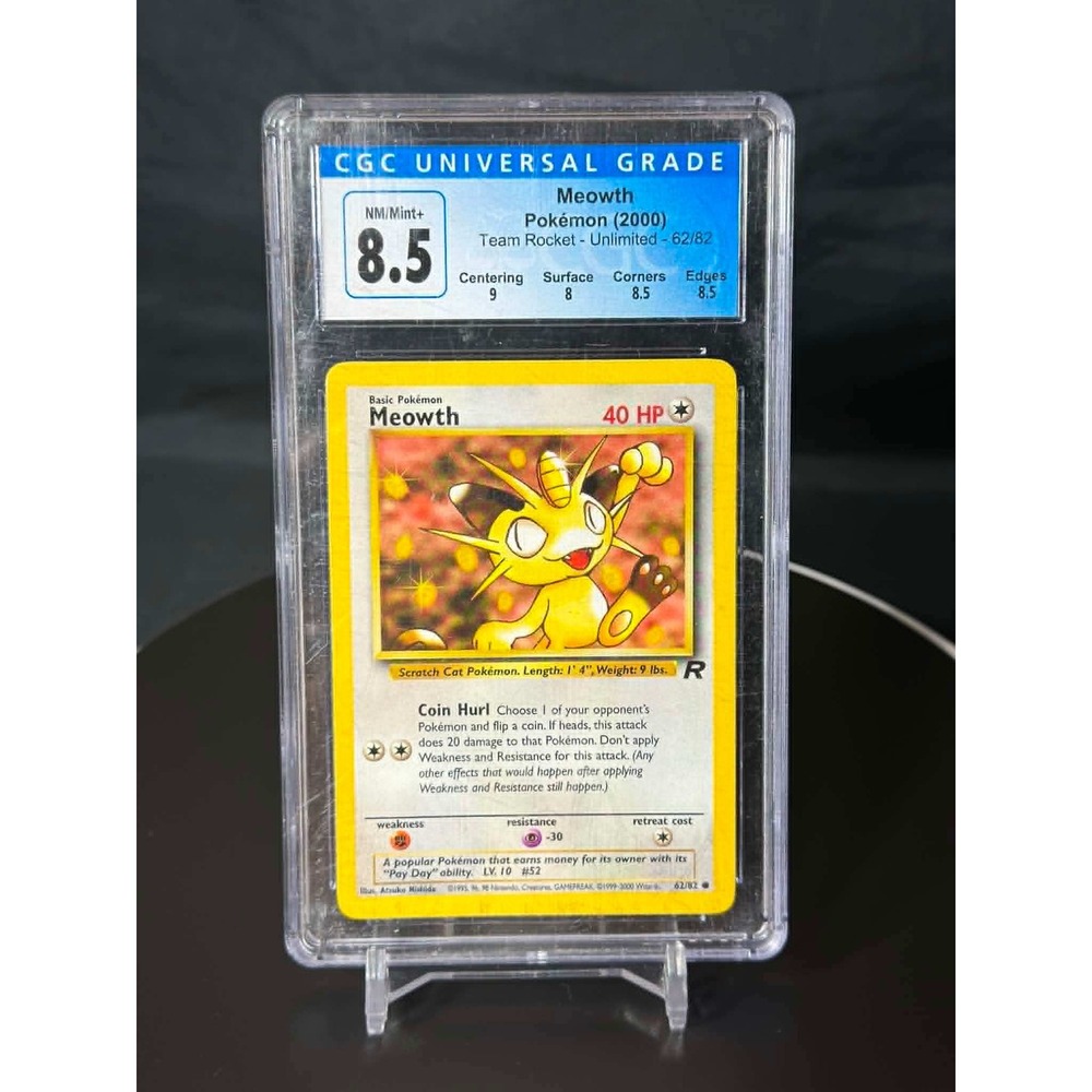 Pokemon Meowth 62/82 Team Rocket Unlimited CGC 8.5 NM/Mint+ Graded Card 2000